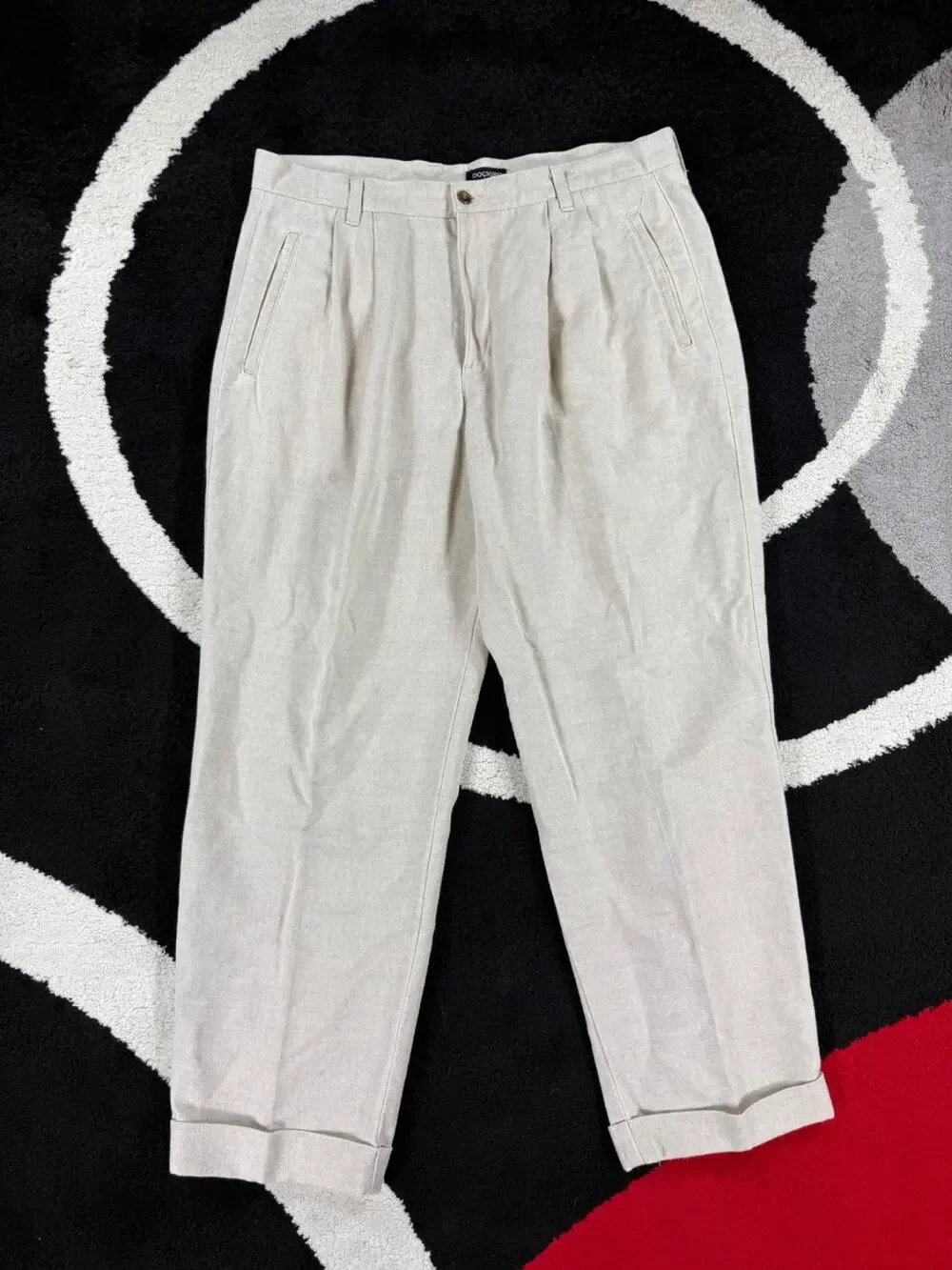 Vintage Dockers Pants Mens 34x29 Linen Blend Cream Casual Beach Cuffed